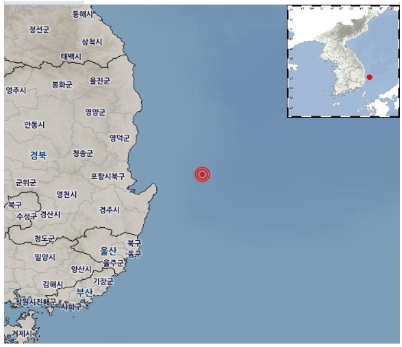 규모 4.1의 지진이 발생한 경북 포항시 해역. [기상청]