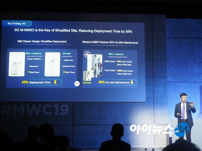 25일(현지시간) MWC19 화웨이 5G 컨퍼런스에서는 한국에 구축된 장비가 소개되기도 했다