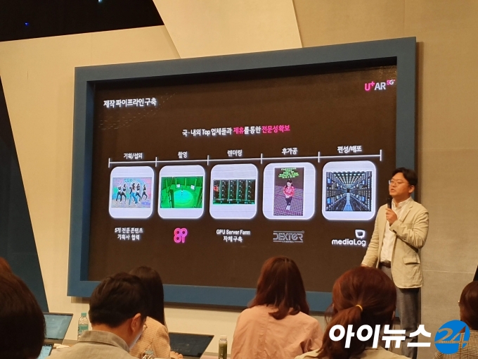 김민구 LG유플러스 5G서비스추진그룹 AR서비스담당이 AR콘텐츠 제작과정을 설명하고 있다.