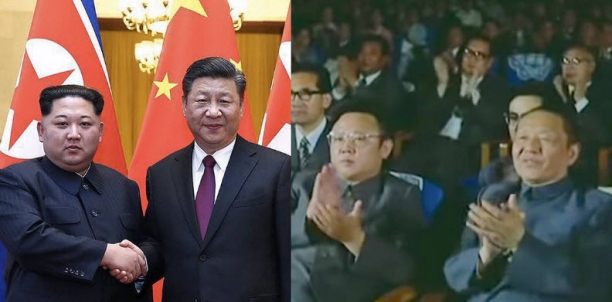 지난해의 김정은 위원장과 시진핑 주석, 그리고 1983년의 김정일과 시중쉰 상무위원. [조선중앙TV]