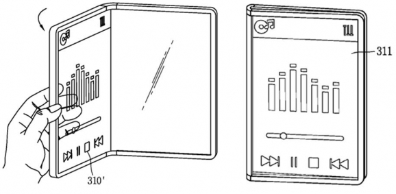 LG 투명 디스플레이 이용 폴더블 폰 특허. [출처=LG]