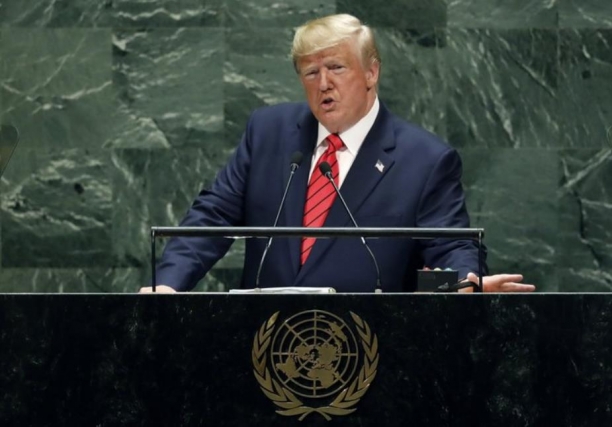 트럼프 미국 대통령이 24일 유엔총회에서 연설을 하고 있다. [AP 캡처]