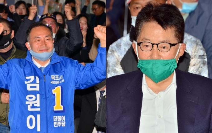 제21대 총선 전남 목포에서 김원이 더불어민주당 후보(왼쪽)가 박지원 민생당 의원을 누르고 당선됐다. [사진=뉴시스]
