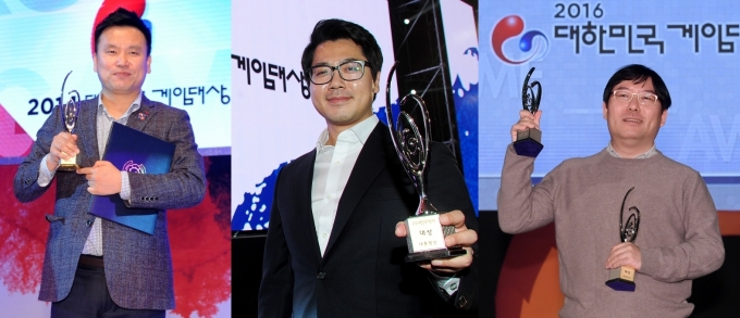 액션 RPG로 게임대상을 차지한 개발자들. 좌측부터 김재영 대표, 유석호 대표, 박용현 대표.
