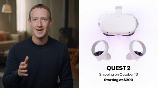 페이스북은 '페이스북 커넥트'를 열고 '오큘러스 퀘스트 2(오른쪽)'를 공개했다.  [사진=페이스북]