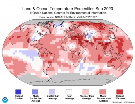 지구 평균기온이 치솟고 있다. 북극 바다얼음은 빠르게 녹고 있다. [NOAA]