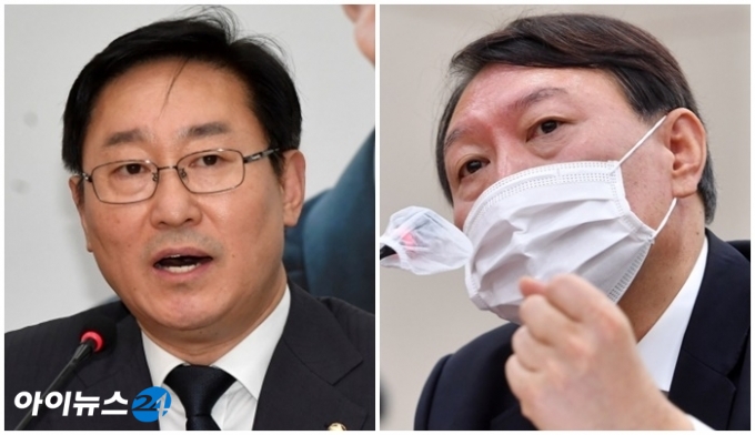 박범계 더불어민주당 의원(왼쪽)과 윤석열 검찰총장. [조성우 기자]