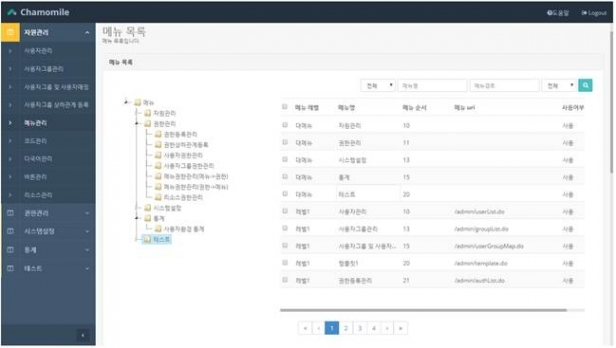 프레임워크 '캐모마일' 메뉴 이미지 [사진=롯데정보통신]