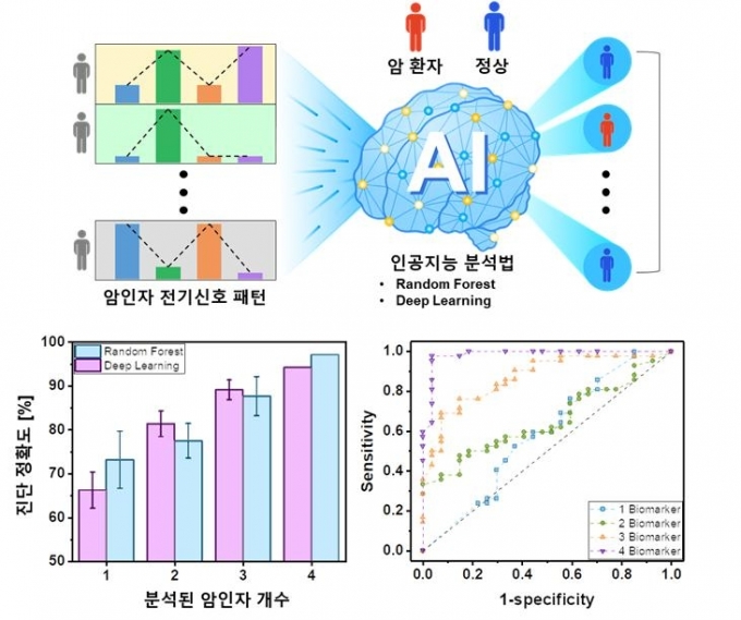 연구팀은 암인자들의 복잡한 신호 패턴을 다수 확보해 인공지능 분석법을 활용해 암과 정상을 100% 가까운 수치로 정밀 진단하는 데 성공했다. [KIST]