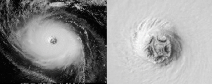 ▲2003년 발생한 허리케인 이사벨의 눈( Eye). 카테고리 5등급의 초강력 폭풍이었다.  [NOAA]