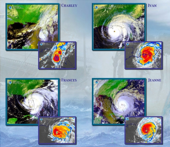 ▲2004년 미국 플로리다에는 4개의 허리케인이 연이어 강타했다.  [NOAA]