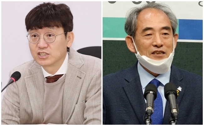 김웅 국민의힘 의원(왼쪽)과 윤준병 더불어민주당 의원. [사진=뉴시스]