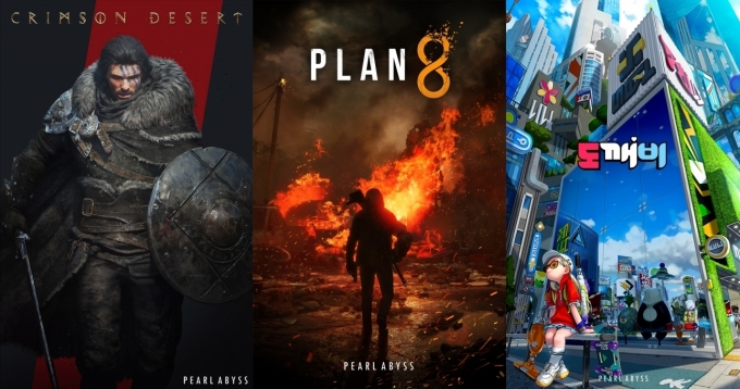 펄어비스가 2021년 이후 공개하는 게임들의 모습. 왼쪽부터 '붉은사막', '플랜8', '도깨비'. [사진=펄어비스]