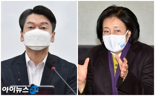 안철수 국민의당 대표(왼쪽)와 박영선 전 중소기업벤처부 장관. [사진=조성우 기자]