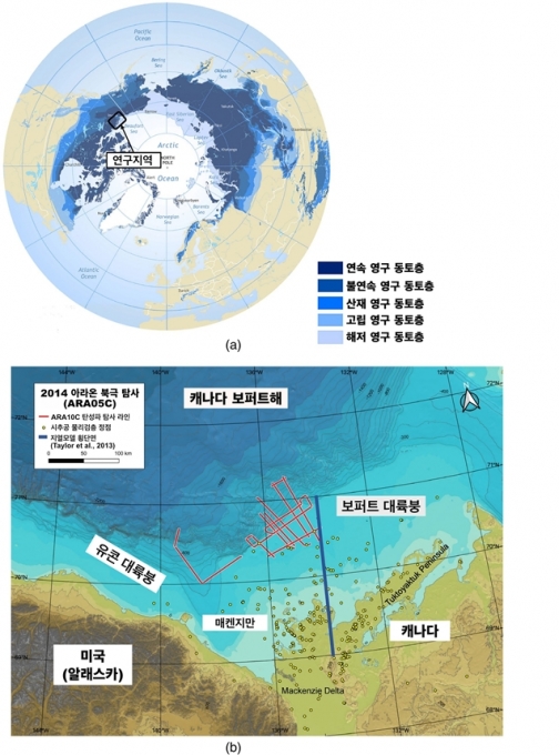 극지연구소 연구팀이 북극해 영구동토층의 깊이와 녹는 속도 등을 알아냈다.  [자료=극지연구소]