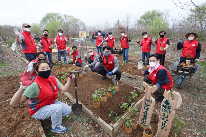 LG유플러스가 식목일을 맞아 임직원이 키운 도토리나무 묘목을 서울 상암동 노을숲에 옮겨 심는 ‘U+희망트리’ 활동을 펼쳤다. [사진=LGU+]