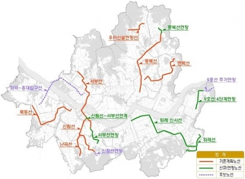 서울시 도시철도 기본계획 노선도. [사진=서울시]