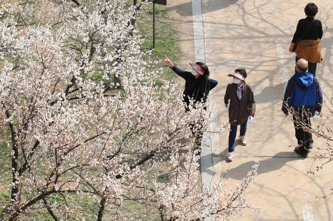 서울 성동구 용답역 인근 산책로에서 시민들이 길을 걷고 있다. [사진=뉴시스]