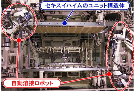 일본 대표 목조 모듈러 업체 세키스이하임이 공정에 도입한 자동 용접 로봇. [사진=세키스이하임 홈페이지]