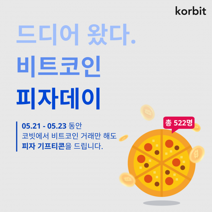 코빗이 실시하는 '비트코인 피자데이' 이벤트 홍보 이미지 [사진=코빗]