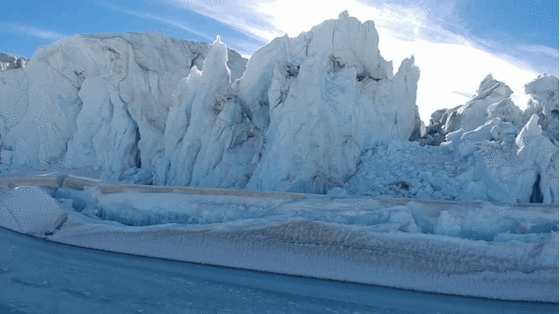 2016년 11월 남극 장보고과학기지 취재당시 찍은 빙설. 남극 빙하가 모두 녹으면 전 세계 해수면은 60m 상승한다. [사진=정종오 기자]