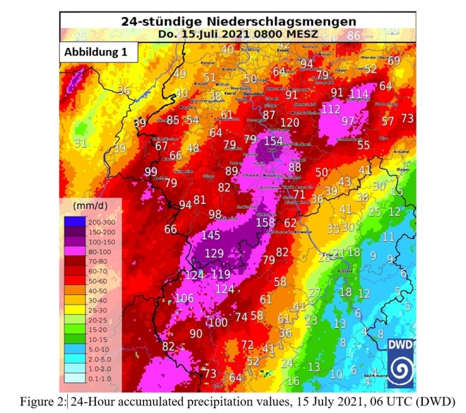 독일에서는 2달 동안에 내려야 할 비가 이틀 사이에 집중적으로 내렸다.  [사진=독일 기상청]