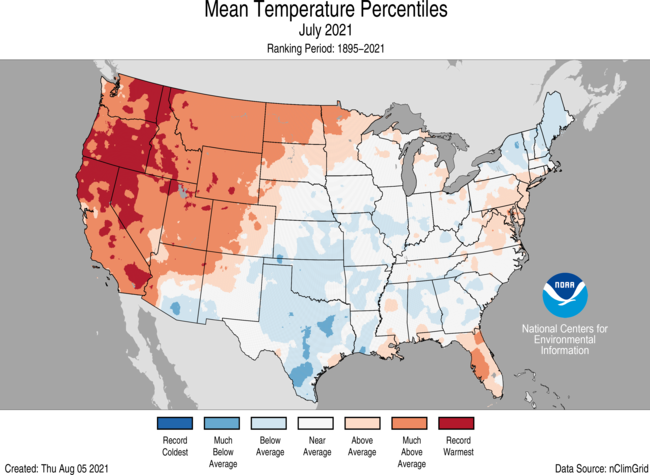 올해 7월 미국 북서부에 평균보다 높은 기온을 기록하면서 불볕더위가 이어졌다.  [사진=NOAA]