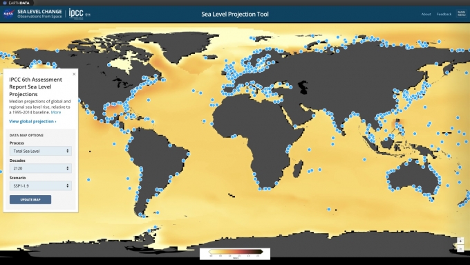 NASA의 해수면 포털을 이용하면 바다에 인접해 있는 전 세계 해안의 해수면 상승을 파악할 수 있다. [사진=NASA]