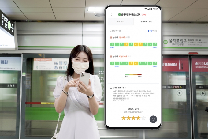 SK텔레콤과 서울교통공사, 티맵모빌리티가 지하철을 이용하는 시민들의 편의를 높이기 위한 ‘실시간 지하철 칸별 혼잡도 안내 서비스’를 티맵 대중교통 앱과 또타지하철 앱을 통해 제공한다.  [사진=SKT]