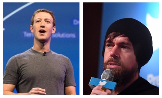 (왼쪽부터) 마크 저커버그 페이스북 CEO와 잭 도시 트위터 CEO 