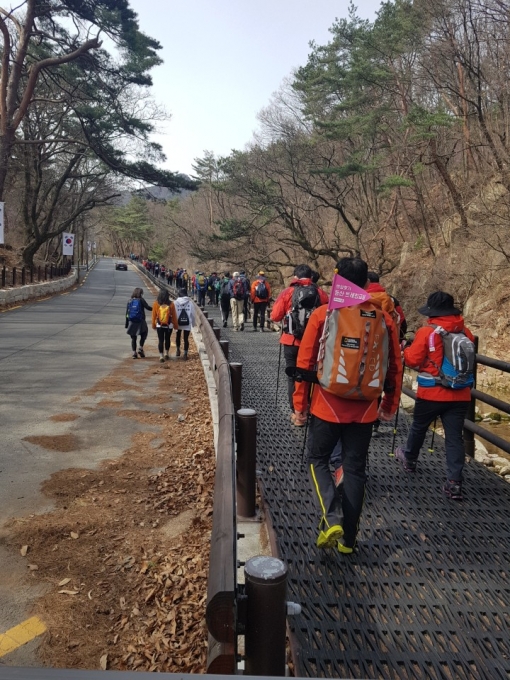 '희망찾기 등산트래킹 교실' 참가들이 북한산을 오르고 있다.