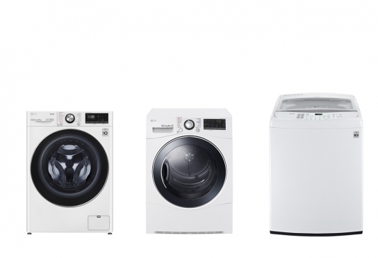 호주 유력 소비자잡지 초이스(Choice)가 소비자평가 1위에 선정한 LG전자 제품사진. 왼쪽부터 드럼 세탁기(WV9-1412W), 건조기(TD-H802SJW), 통돌이 세탁기(WTG1032WF) [사진=LG전자 ]