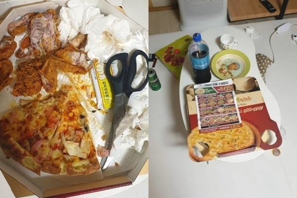 정주리 남편이 정주리를 위해 남겼다는 피자와 치킨 사진 [사진=정주리 인스타그램]