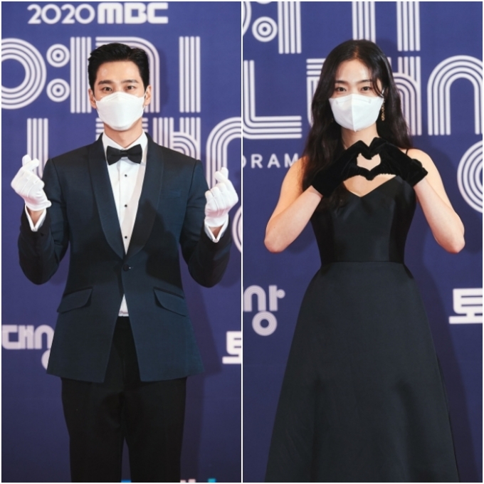 안보현과 김혜준이 30일 서울 상암동 MBC 사옥에서 진행된 '2020 MBC 연기대상'에서 신인상을 수상했다.  [사진=MBC ]