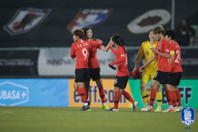 콜린 벨 감독이 이끌고 있는 한국 여자축구대표팀의 도쿄올림픽 플레이오프 중국과 두 차례 경기가 오는 4월로 다시 연기됐다.  [사진=대한축구협회]