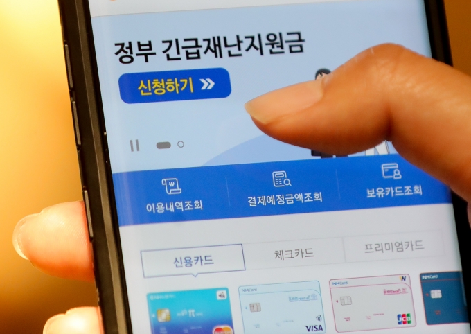 한 시중은행 앱의 정부 긴급재난지원금 신청 화면 [사진=뉴시스]