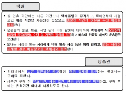 한국소비자원이 명절 기간 택배 및 상품권 관련 피해 예방의 필요성을 강조했다. [사진=한국소비자원]