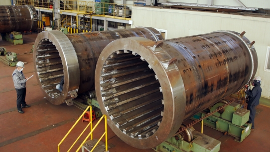 두산중공업이 25일 사용후핵연료 저장용기 '캐스크'를 미국 TMI 원자력발전소에 공급했다고 밝혔다.  [사진=두산중공업]