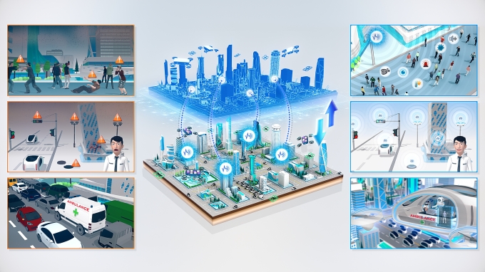 ETRI가 만든 기술발전지도 2035에서 표현하고 있는 미래의 디지털 트윈 사회, 자율형도시 모습 [사진=/ETRI]
