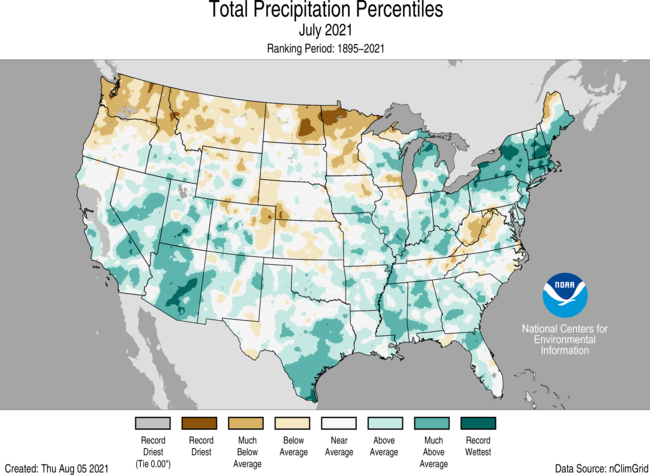 올해 7월 미국 북서부에 불볕더위가 이어졌는데 강수량은 평균보다 낮았다.가뭄이 이어졌다. [사진=NOAA]